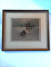 Framed coloured etching of