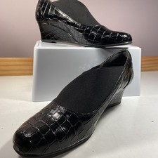 Pavers Black Leather Wedge