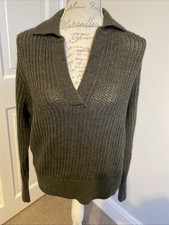 ZARA  Women Dark Khaki Green Chunky Knit Collared Jumper Size M