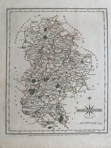 1787 antique map bedfordshire - 1787,