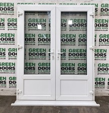 HALF PANEL FRENCH DOORS UPVC USED PVCU EXTERNAL EXTERIOR WHITE OUTWARDS OPENING