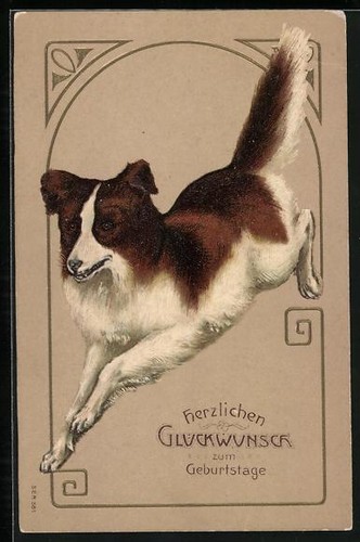 Running terrier postcard 1918 - terrier,,