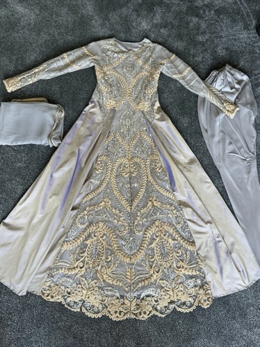 Grey maxi asian dress - maxi, gold
