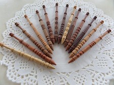 Antique Vintage Wooden Lace Bobbins Collection 110mm 13 different Wood Types