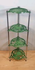 Vintage Cast Iron 4 Tier Pan Stand Floral Design Green 