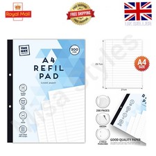 200 PAGES REFILL PAD A4 HIGH QUALITY LINED PAPER WIDE RULED MARGIN NOTES BOOK