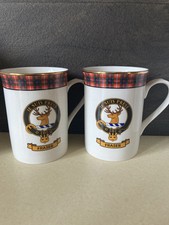 Key To The Clans Je Suis Prest Fraser Tartan Mug -  Gold Rim Scottish Made x 2