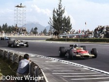 1968 Mexican GP Colour Photo – Lotus 49B with Graham Hill, Jo Siffert, Stewart