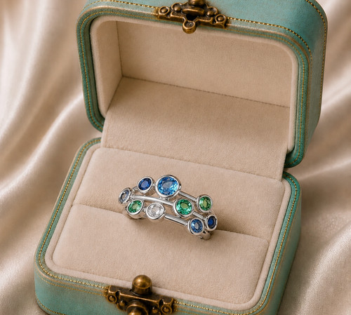 Silver stacking ring with - , blue