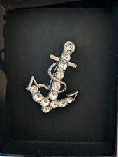 Nautical Anchor Brooch  With Shiny Rhinestone And Interesting Rope Detail
