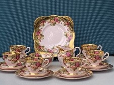 Rare 21pcs Wedgwood Royal Tuscan 3239H Painted Roses & Gold Brush Border Tea Set