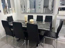 *SLIGHTLY USED CONDITION* Marble Effect Dining Table with Chairs