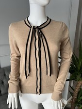 Hobbs Cardigan Size S Small  Camel Penny Merino Wool Cotton Tie Neck 