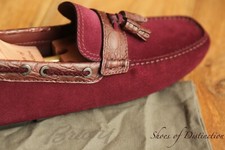 Brioni Crocodile Burgundy Suede Tasselled Loafers Driving Shoes Men's UK 8 US 9