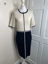 Hobbs Cream & Navy Knit Pencil