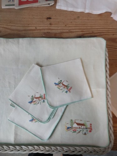 Vintage embroidered linen tray - vintage,
