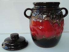 VINTAGE RETRO WEST GERMAN CERAMIC RUMTOPF 820 28 RED BLACK STORAGE POT WITH LID