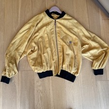 Yves Saint Laurent Vintage 80s Silk Parachute Style Mens Bomber Jacket Gold Xl