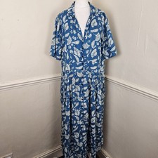 Seasalt Charlotte Dress Shirt Midi Block Print Floral UK 18 Cotton Teal Blue 