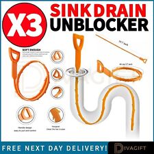 SINK UNBLOCKER TOOL DRAIN UNBLOCKER BATH SHOWER SNAKE CLEANER HAIR REMOVER x3