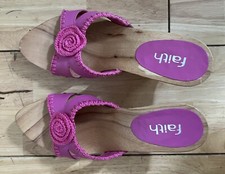 Women’s FAITH Pink Fushia Clog Heels Slider Crochet Shoe Size UK 5 EU 38 New
