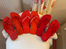 F & F  NEW 3 X PAIRS RED SEQUINNED FLIP FLOPS/TOE POST/SANDALS/SLIDERS SIZE 5/6 