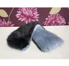 Helen Moore Made in England Baby Blue Black Fur Tippet Scarf NWOT