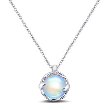 Blue Moonstone Pendant Necklace, Silver Handmade Circle Gemstone Jewellery, Vale