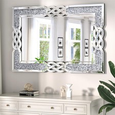 Large Sparkle Silver Glitter Wall Mirror Frame Glass Living Room Lounge Bedroom
