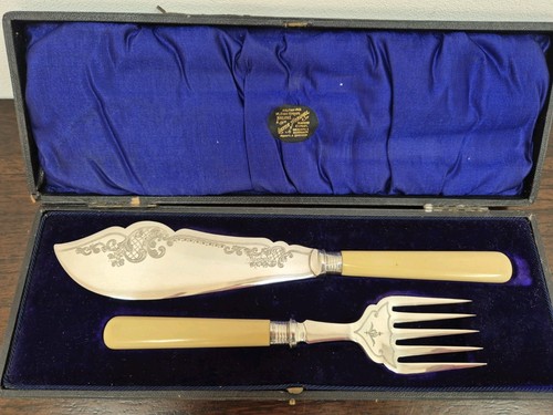 Antique fish servers set cased - fish,