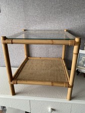 Bamboo/Rattan Occasional Table with Glass Top Vintage Retro Mid Century