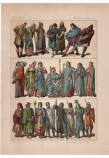 13th CENTURY - French Costume King knight Middle Ages 1884 Antique Print w Video
