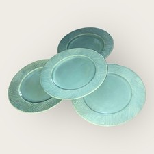 Habitat Green Leaf 4 Salad Side Plates 8.5” Textured Reactive Glaze Discontinued