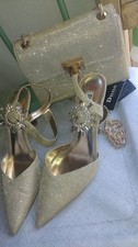 DUNE PEWTER SHIMMER JEWEL SHOES AND   BRAND NEW MATCHING BAG UK 7 EUR 40