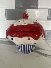 11 Inches Tall Cupcake Ceramic Cookie Jar Container, Hand Painted