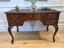 Antique Desk Writing Desk Edwardian Queen Anne Style Vintage Desk Leather Top
