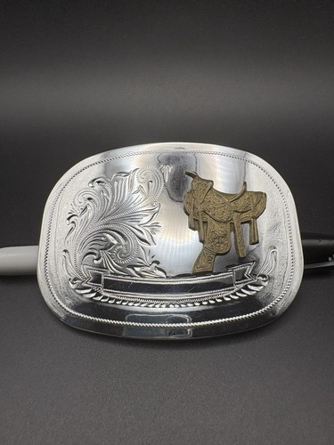 Silver tone engraved western - engraved,