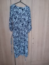 Womens Cotton Traders Dress Size 10 Navy Blue And Cream Pockets FREE POST 