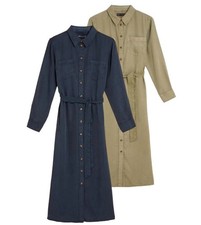 EX M&s Dress Pure Tencel Belted Midi Shirt Dress Ladies Size 18-24 Soft Shirt 