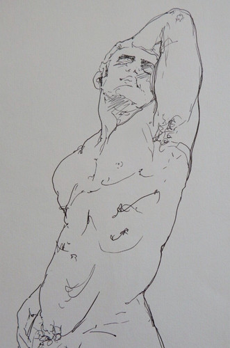 Ink drawing male nude - drawing,