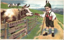Advertising. Lucerna Swiss Chocolate, London. Boy & Cow.