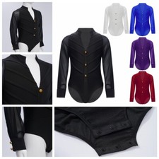 Kids Boys Unitard Practice Leotard Hip Hop Rompers Long Sleeve Bodysuit Latin