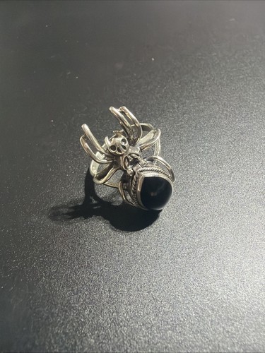 Sterling silver onyx spider - sterling,