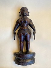 Antique Indian Wooden Carved Lakshmi Fertility Goddess Temple Statue