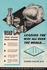 Vintage Miller Cycle Dynamo Lighting Sets Advert - Original 1955