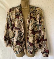 Vintage Silk Brown Mix Abstract Shell Zip Up Large Bomber Lined Retro Jacket Top