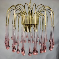 Vintage Murano Mid Century Teardrop Chandelier - 1970s Pink & Gold Decorative UK