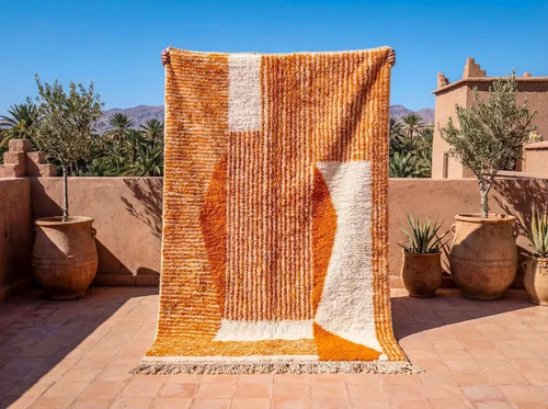 Moroccan orange rug handmade - orange, |
