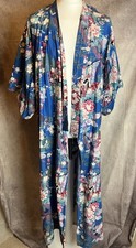 Vintage Japanese 100% Cotton Floral Kimono Robe Yukata Blue Made in Japan