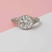 Antique Round Moissanite Solitaire Christmas Gifts Ring in 935 Argentium Silver